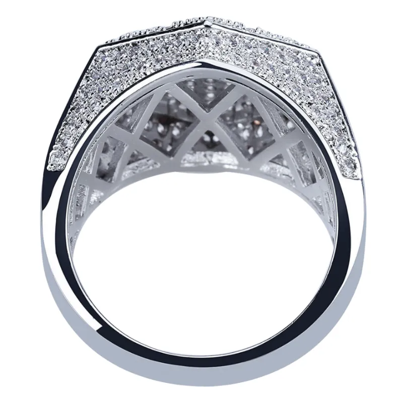 Hip hop Hexagonal Ring Micro inlaid Zircon-2
