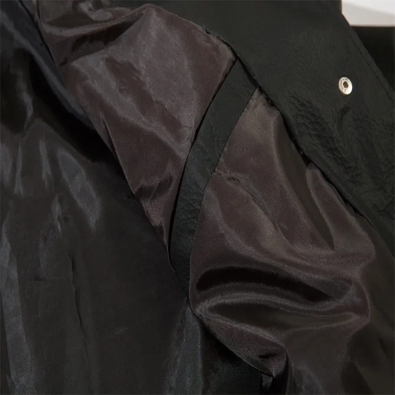 Windproof Design Sense Stitching Leather Zipper Jacket-5