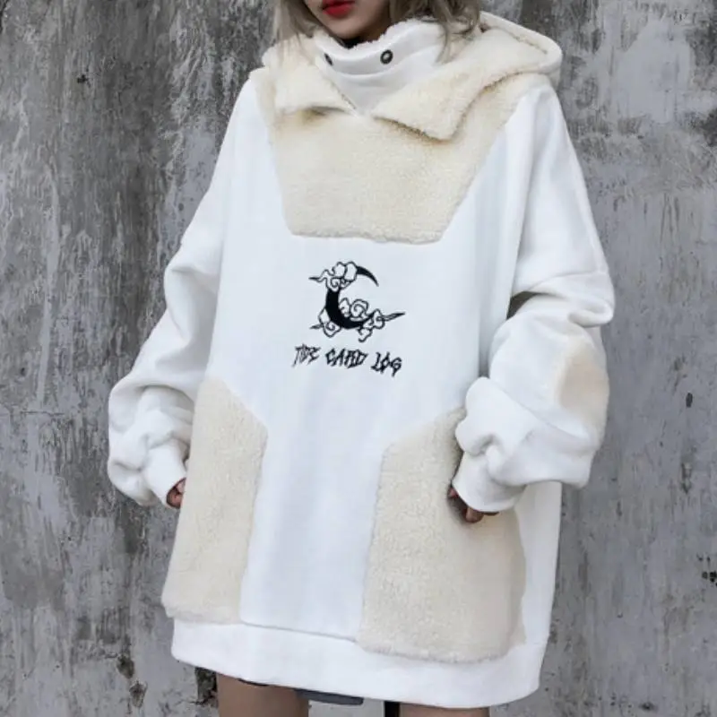 Lamb Fleece Thickened Hooded Collar Sweatshirt-4