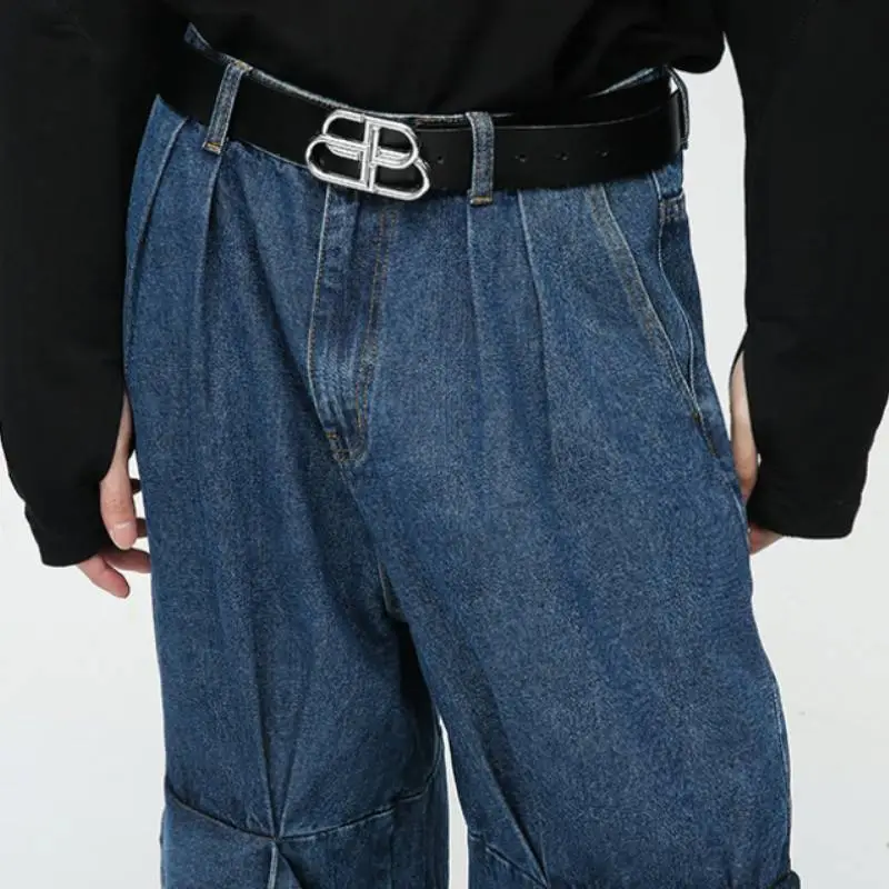 Niche Deconstruction Design Loose Washed Jeans-3