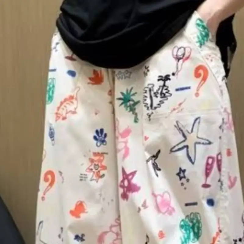 Retro Trendy Graffiti Print Drawstring Pants-3