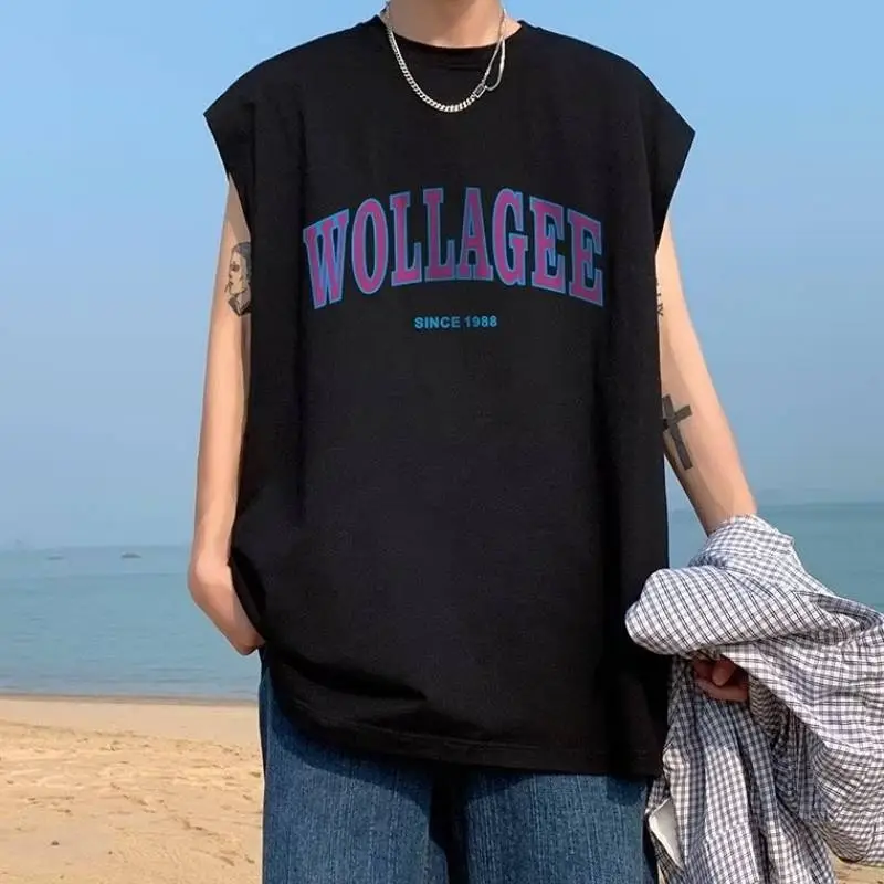 Letter Printed Large Size Sleeveless Vest-1