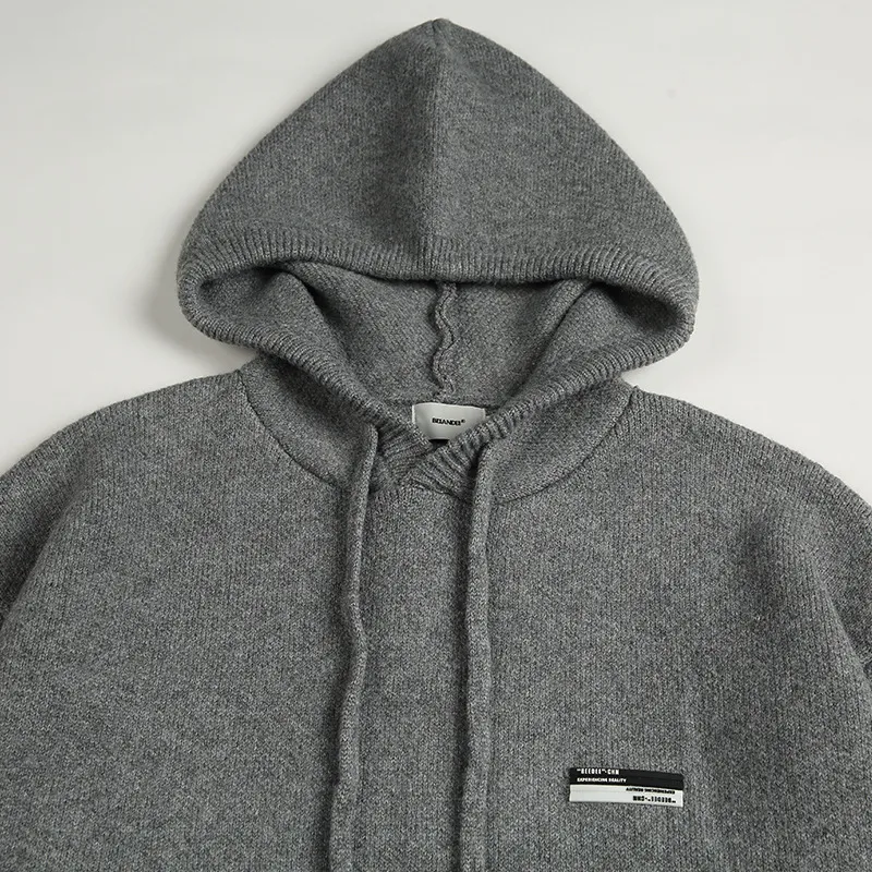 Solid Color Basic Hooded Pullover Retro Knitted Sweater-4