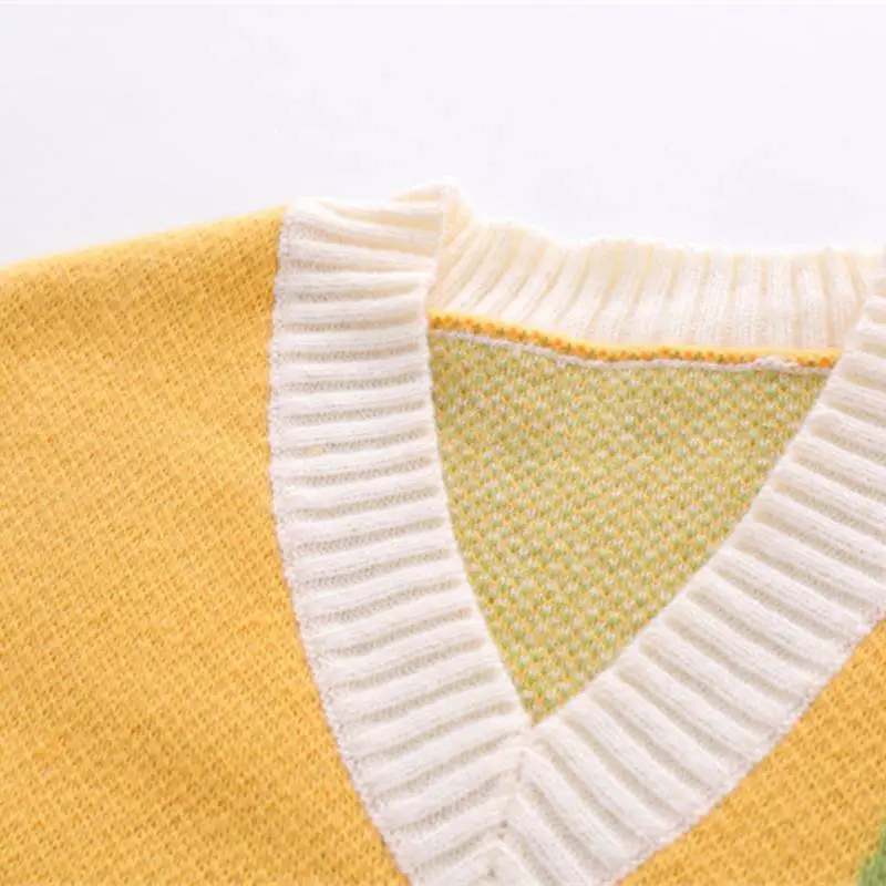 Tide High Street Splicing V Neck Knitted Undershirt-5
