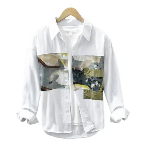 Printing Stitching Long Sleeve Casual Shirt