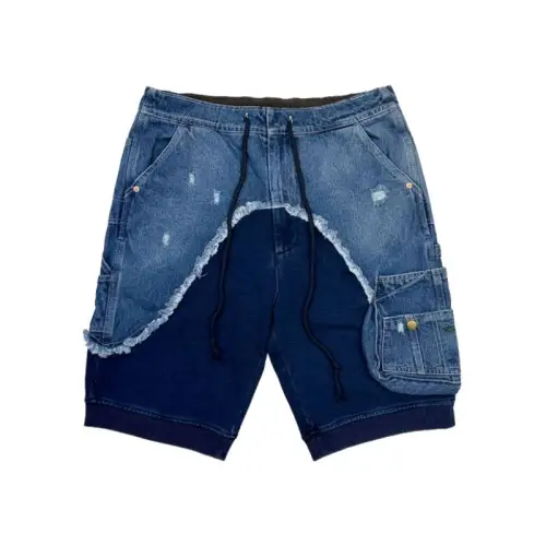 RYMS Original Menswear Ami Kaji Washed Old Denim Stitching Shorts Fifth Pants Street Summer New Fashion