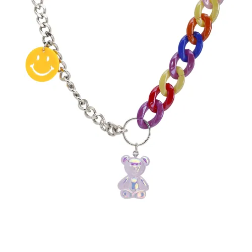 Colorful Chain Splicing Bear Smiley Face Necklace