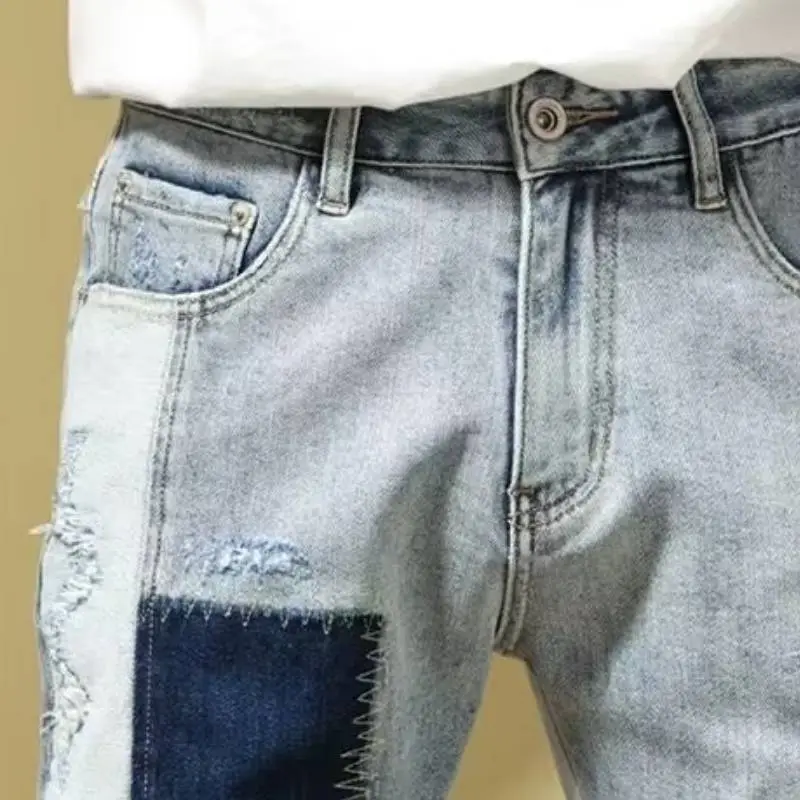High end Design Splicing Five Point Denim Shorts-3
