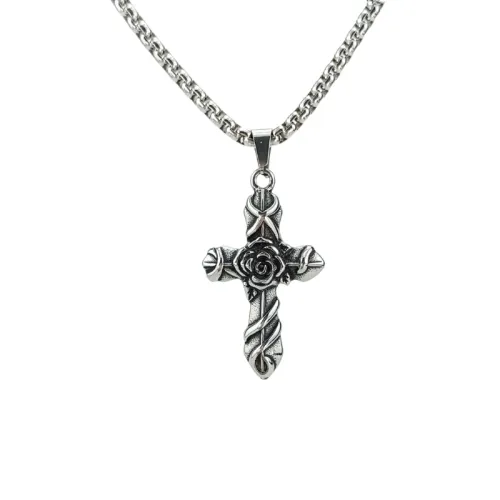 Rose Cross Stainless Steel Hip Hop Necklace