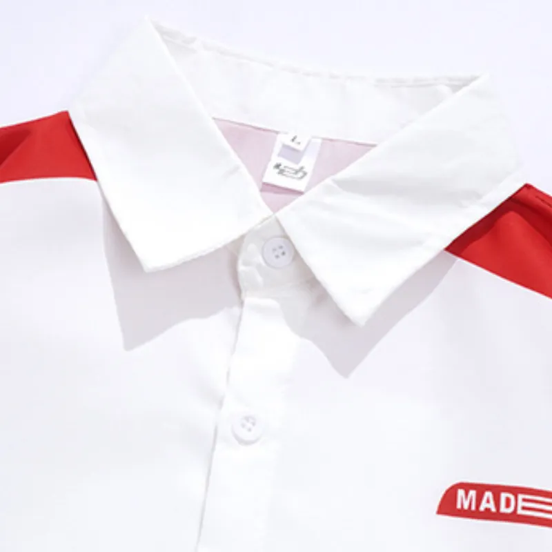 Retro Hiphop Short Sleeved Color Matching Shirt-3