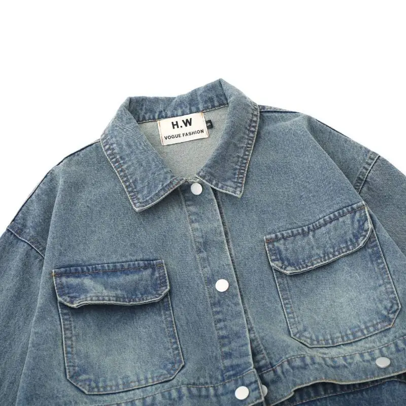 Retro Stitching Letter Star Embroidery Denim Jacket-4