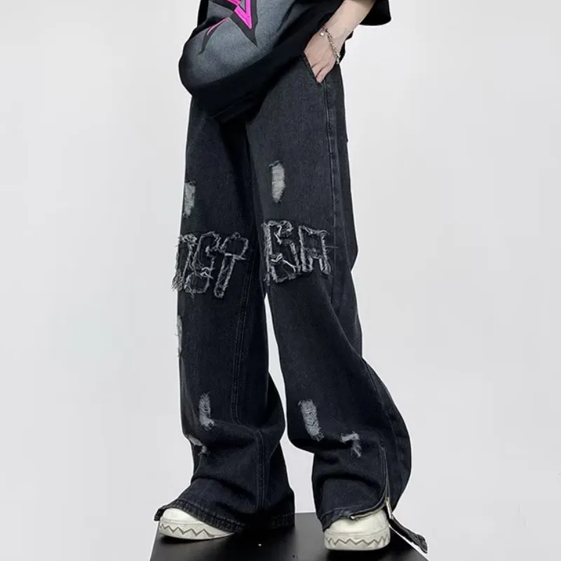 Hip hop Straight Embroidery Jeans-1
