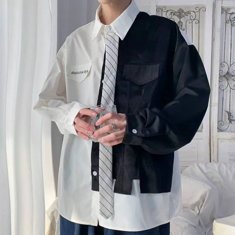 Long Sleeved Fall False Two Piece Shirt-8