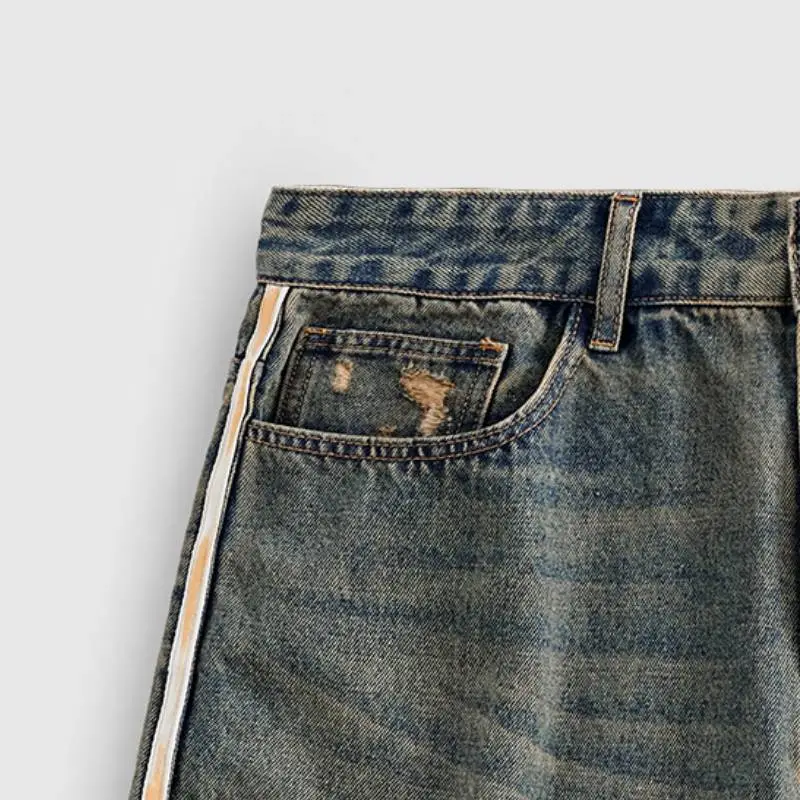 Hip Hop Street Striped Denim Shorts-5