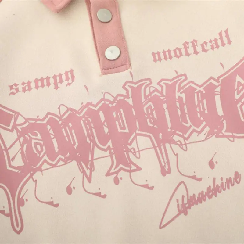 New Arrival Trendy Stitching Collared Printed Loose Hoodie-4