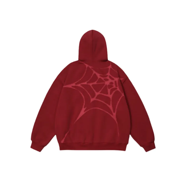 Vintage Spider Pattern Fleece Hoodie-3