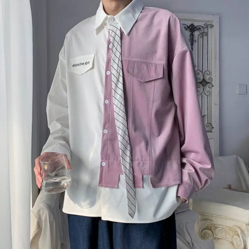 Long Sleeved Fall False Two Piece Shirt-5