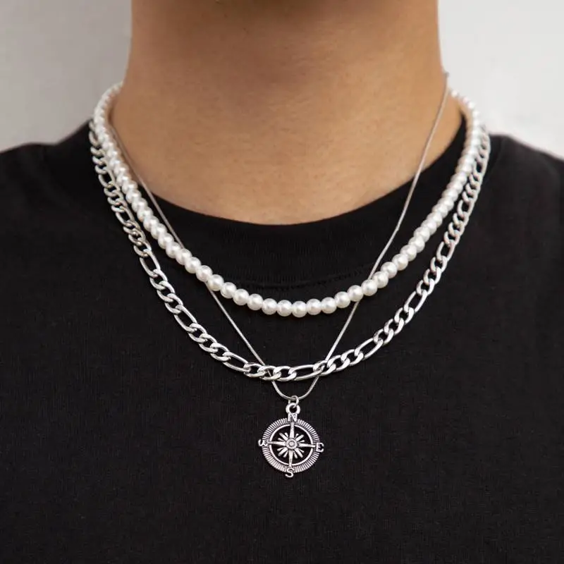 Hollow Compass Pendant Multi Layer Necklace-1