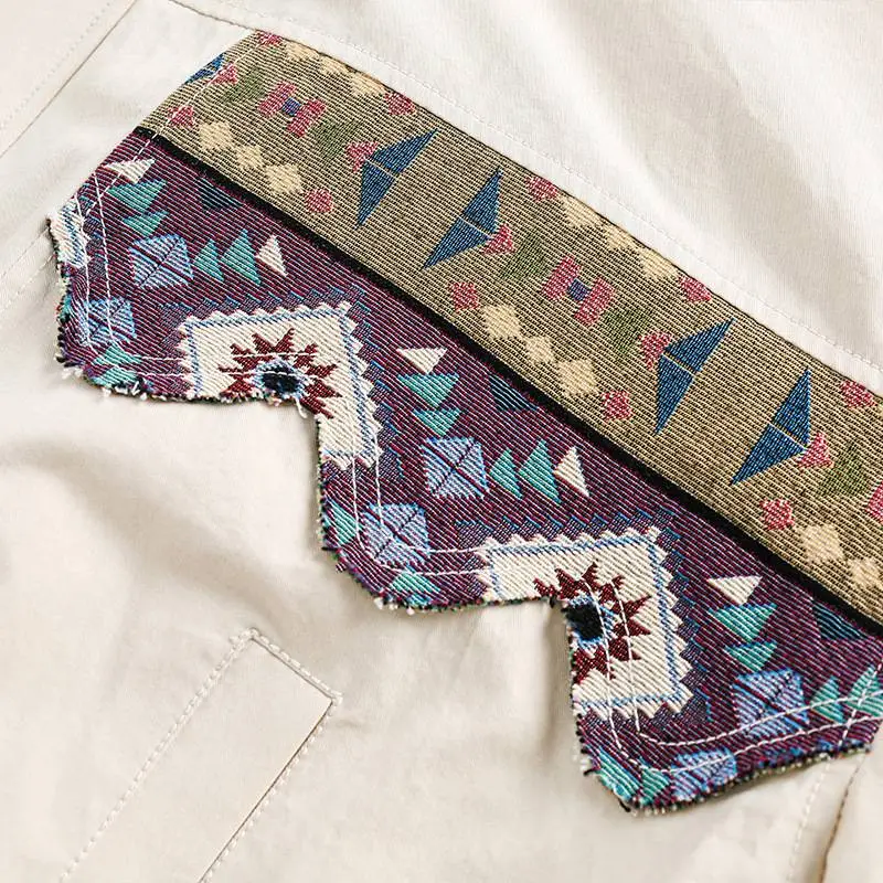 Retro Ethnic Style Pattern Stitching Bomber Jacke-4