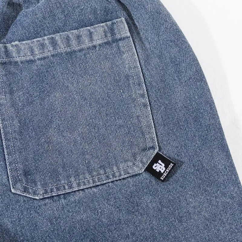 Retro Elastic Waist Washed Denim Shorts-4