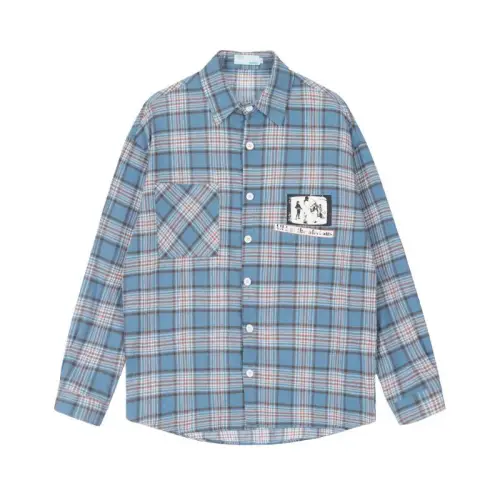 Character Direct Injection Printing Design Long Sleeve Plaid Shirt