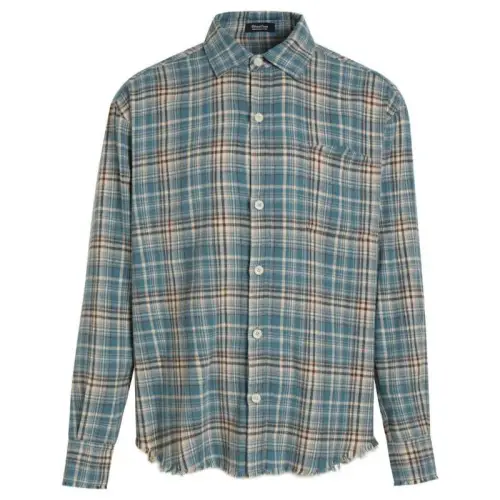 Plaid Tassel Destruction Shirt