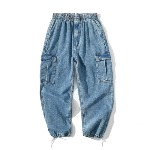 Solid Color Pocket Decorative Vintage Washed Jeans