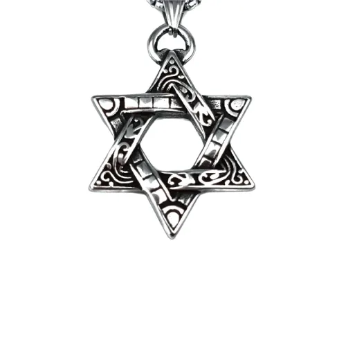 Retro Six-pointed Star Magic Six-pointed Star Hollow Pendant Stainless Steel Necklace