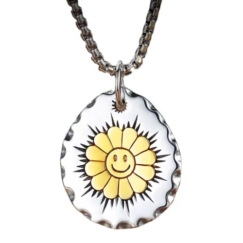 Sunflower Smiley Face Pendant Necklace