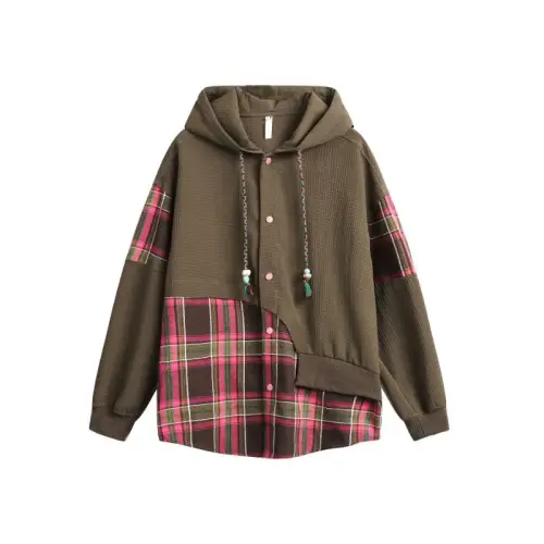 Design Plaid Irregular Splicing Hooded Sweater