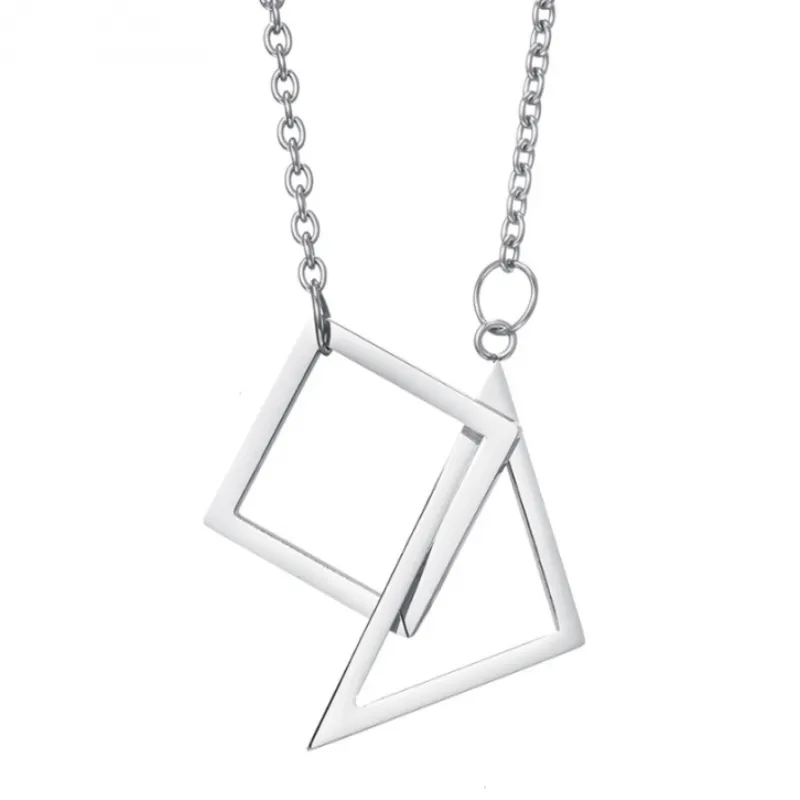 Hiphop Triangle Square Combination Titanium Steel Necklace-2