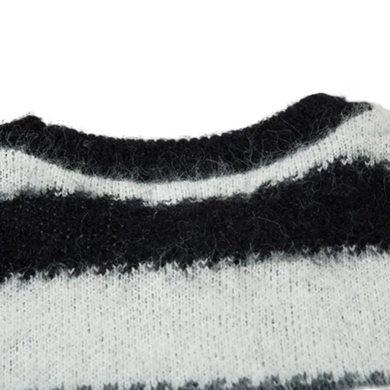 Hip hop Retro Contrast Color Striped Street Loose Lazy Style Color matching Knitted Sweater-4