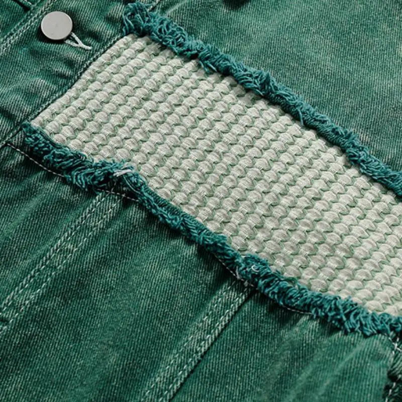 Tide Rough Edges Splicing Denim Jacket-4