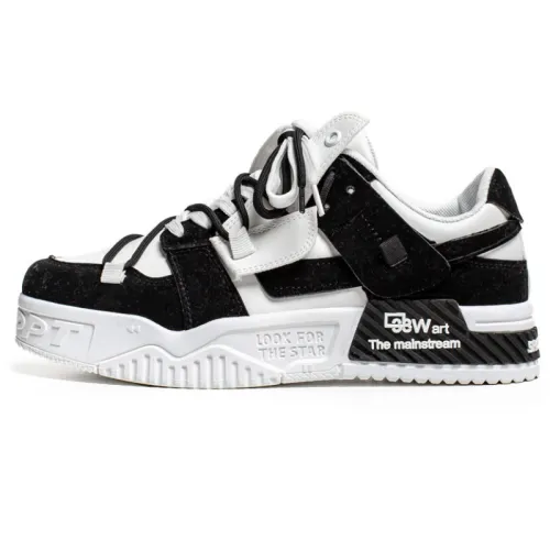 Retro Black & White Sneakers with Thick Sole