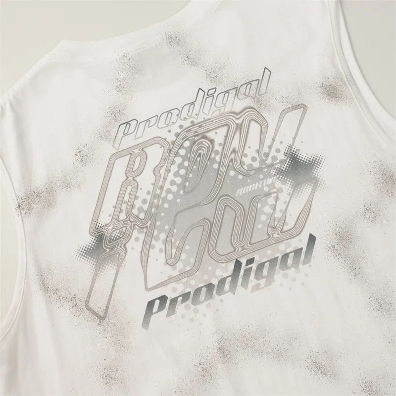 Pentagram Gradient Letters Printed Vest-3