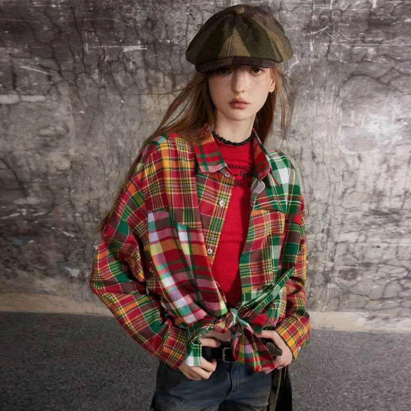 Contrast Color Stitching Christmas Style Pattern Plaid Long Sleeve Trendy Shirt-2