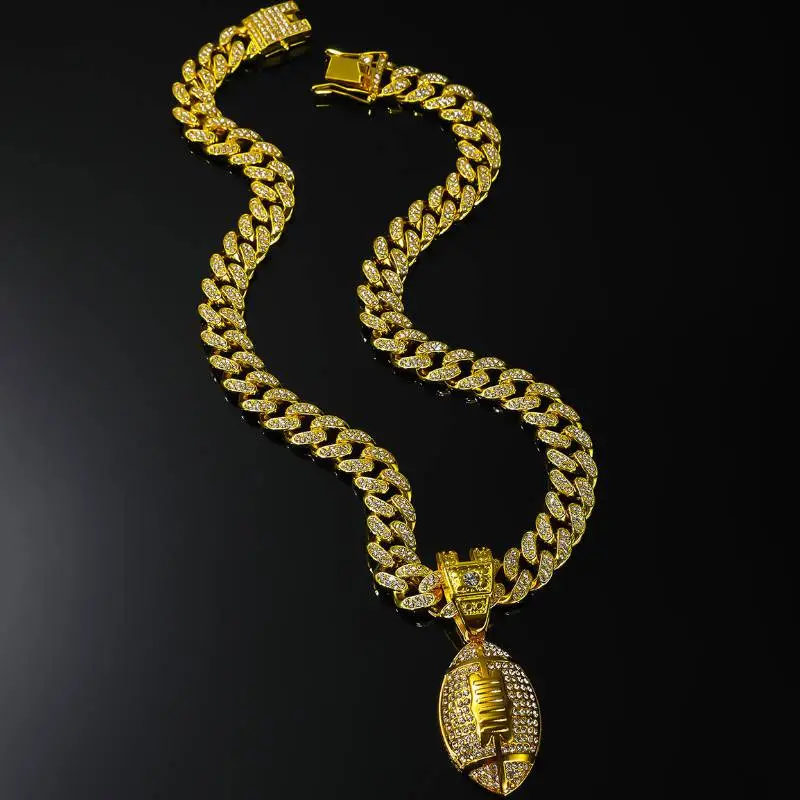 Rugby Full Diamond Pendant Necklace-1