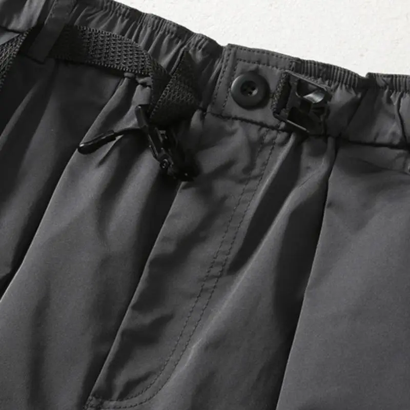 Solid Color Zipper Pocket Decor Multi functional Work Pants-3