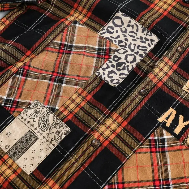 New Style Retro Plaid Patched Shirt-4