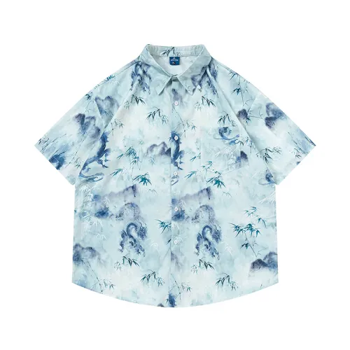 Ink Painting Full Print Lapel Shirt