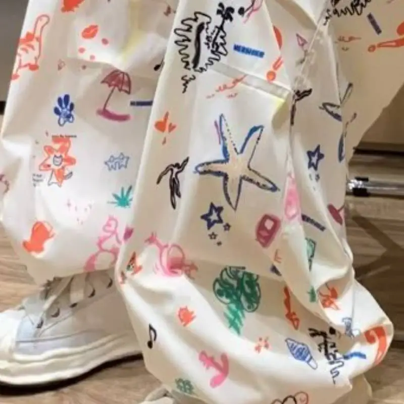 Retro Trendy Graffiti Print Drawstring Pants-4