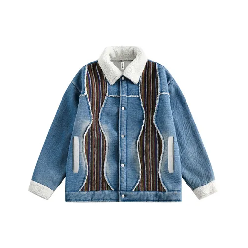 Retro Blue Washed Stitching Denim Cotton Coat