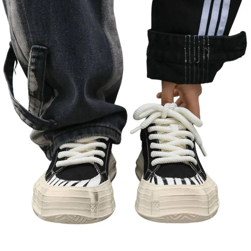 Black And White Zebra Striped Thick Sole Increased Dissolved Shoes-4