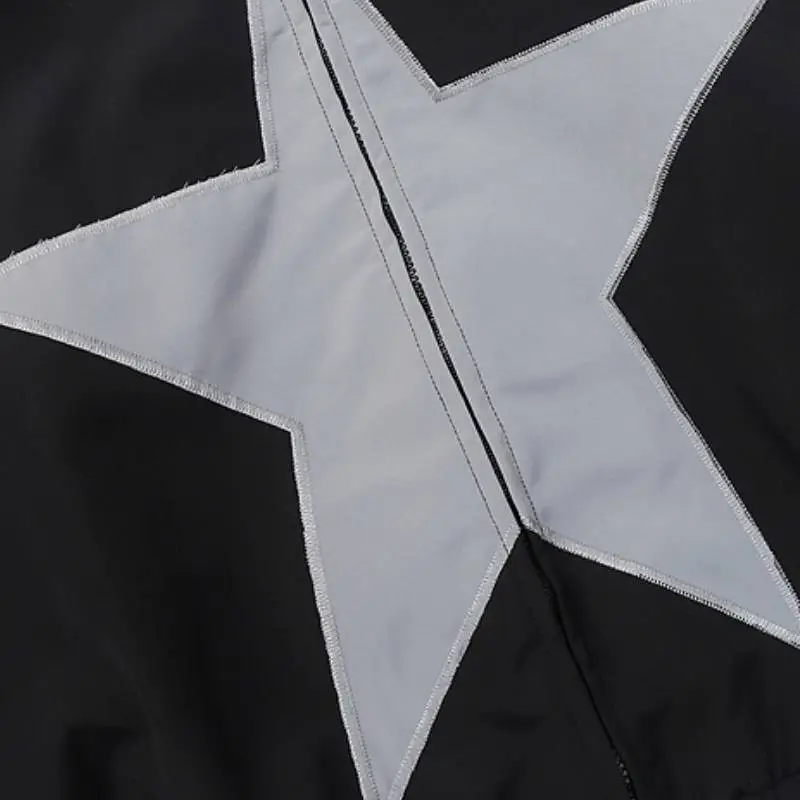 Colorblock Star Pattern Stand Collar Casual Jacket-4