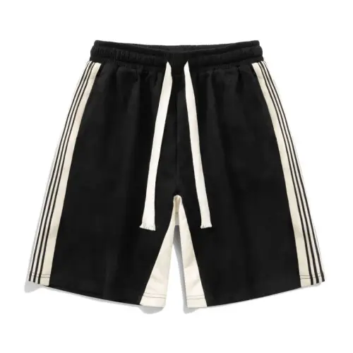 Summer New Double Side Contrast Color Striped High Street Fashion Brand Suede Sports Casual Shorts