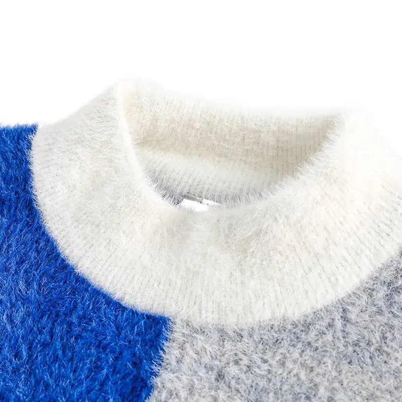 Contrasting Color Block Turtleneck Pullover Sweater-2