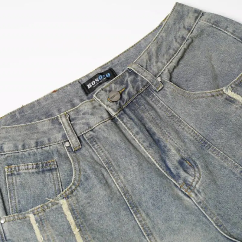 Raw Edge Stripe Design Jeans-2
