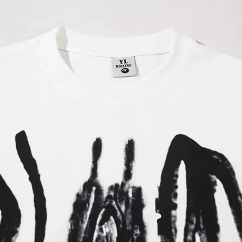 Graffiti Hand painted Letter Large Printed Short sleeved T shirt-5