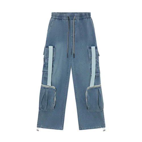 Decorative Straight Cylinder Zipper Pockets Jeans