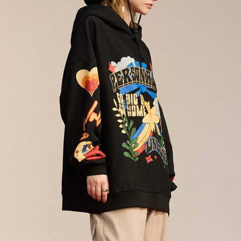 Plus Velvet Polar Fleece Printed Cracked Design Hoodie-2